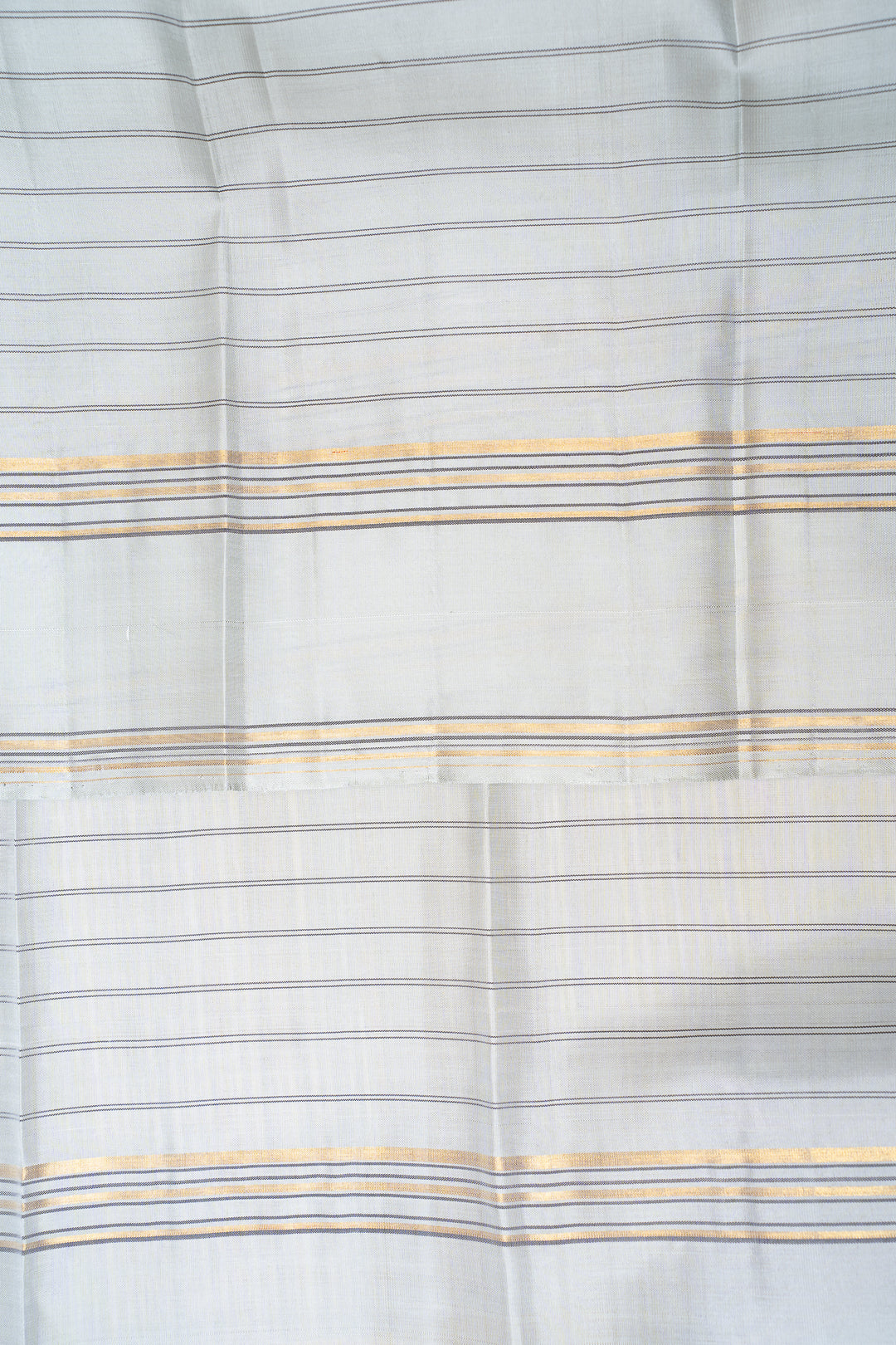 Silver Grey Stripes Pure Kanchipuram Silk Saree - Clio Silks