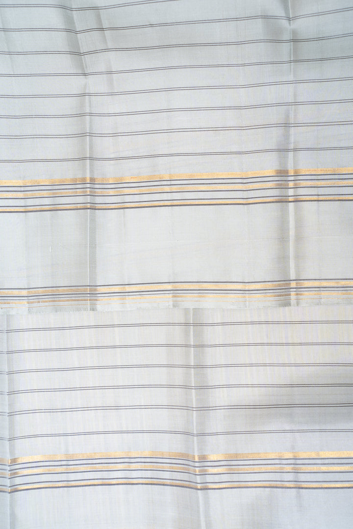 Silver Grey Stripes Pure Kanchipuram Silk Saree - Clio Silks