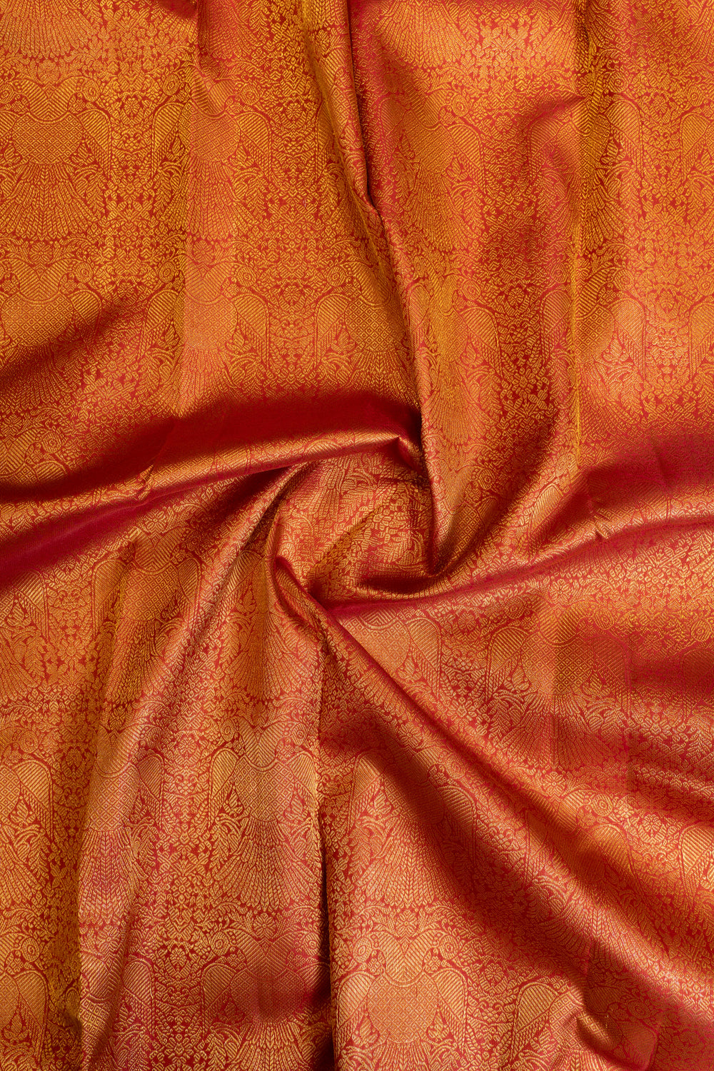Crimson red iruthalaipakshi pure zari Kanchipuram silk saree