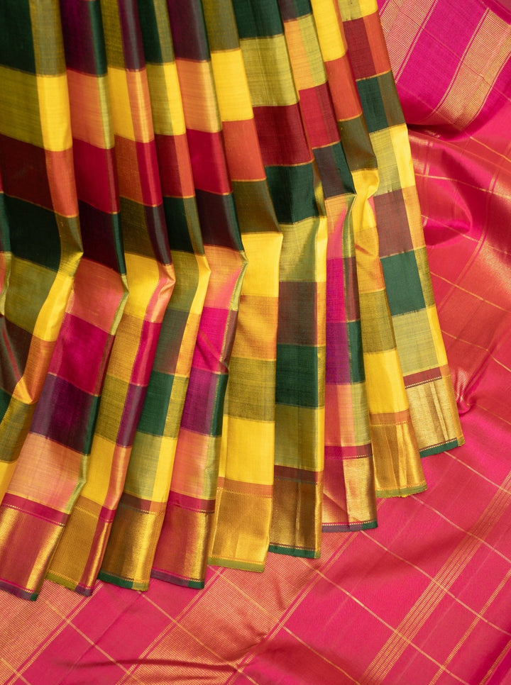 Palum Pazhamum Multi checks Pure Kanchipuram Silk Saree - Clio Silks