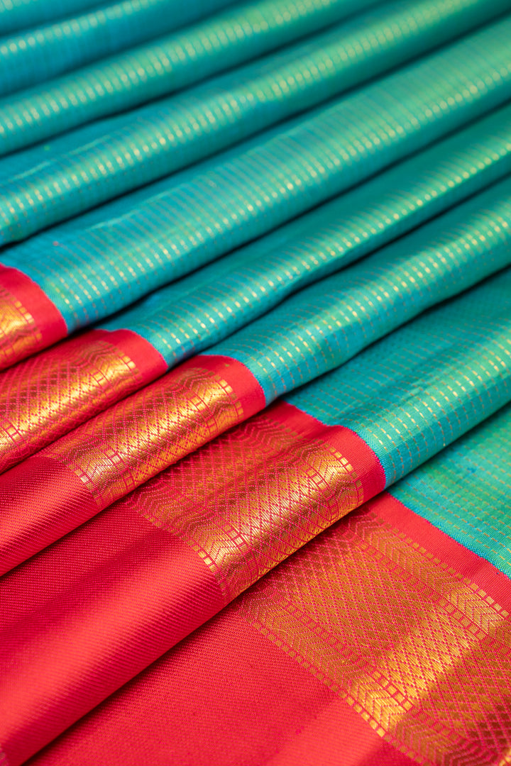 Teal Blue Muthu Zari Pure Kanchipuram Silk Saree - Clio Silks