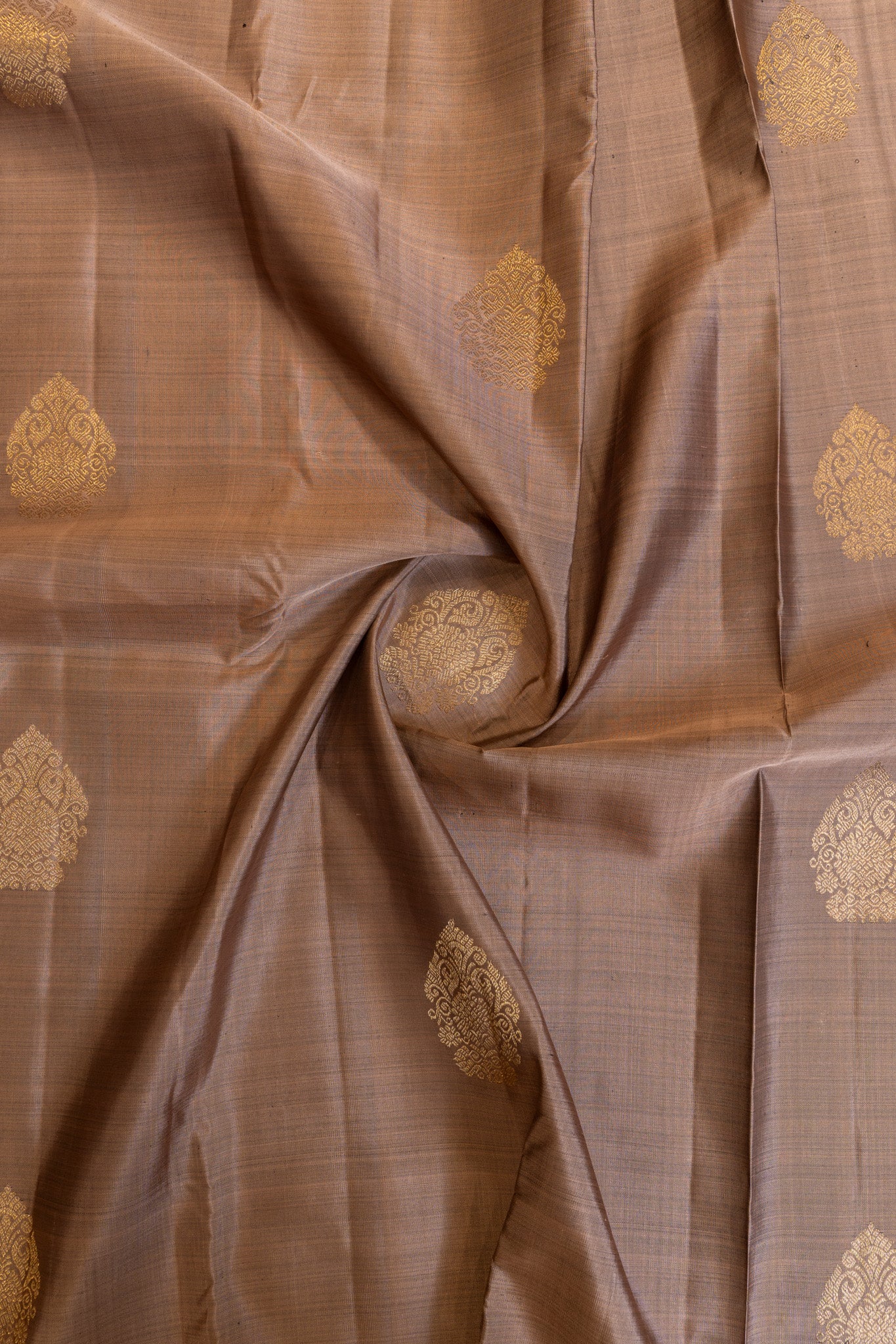 Beige and purple traditional pure Kanchipuram silk saree