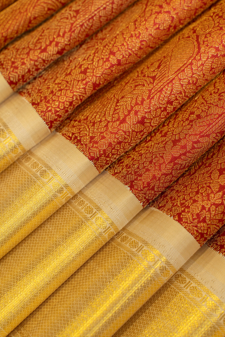 Crimson red iruthalaipakshi pure zari Kanchipuram silk saree