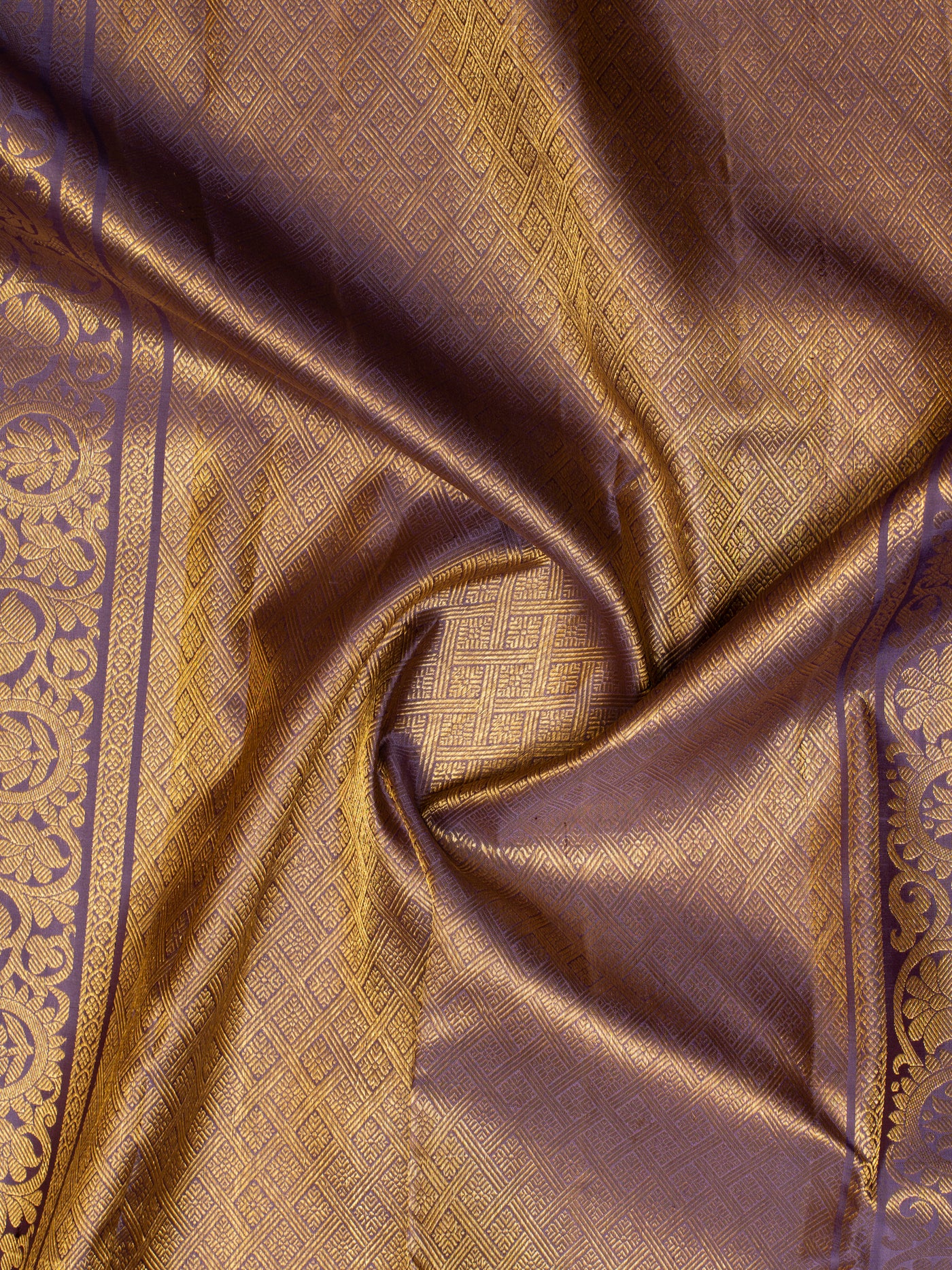 Heather purple zari checks pure Kanchipuram silk saree