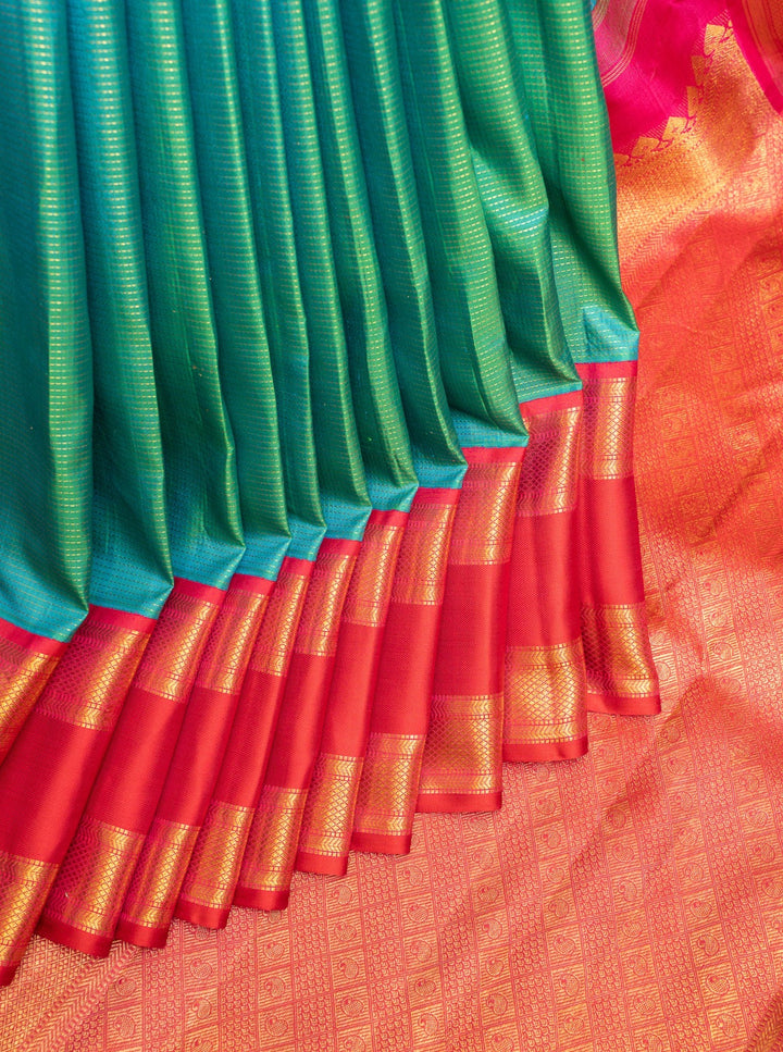 Teal Blue Muthu Zari Pure Kanchipuram Silk Saree - Clio Silks
