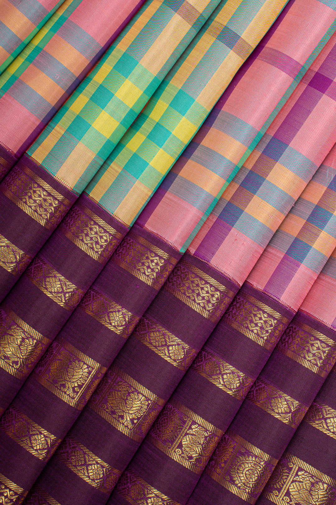 Madras Checks Varisaipettu Pure Kanchipuram Silk Saree