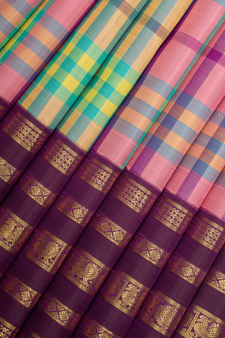 Madras Checks Varisaipettu Pure Kanchipuram Silk Saree
