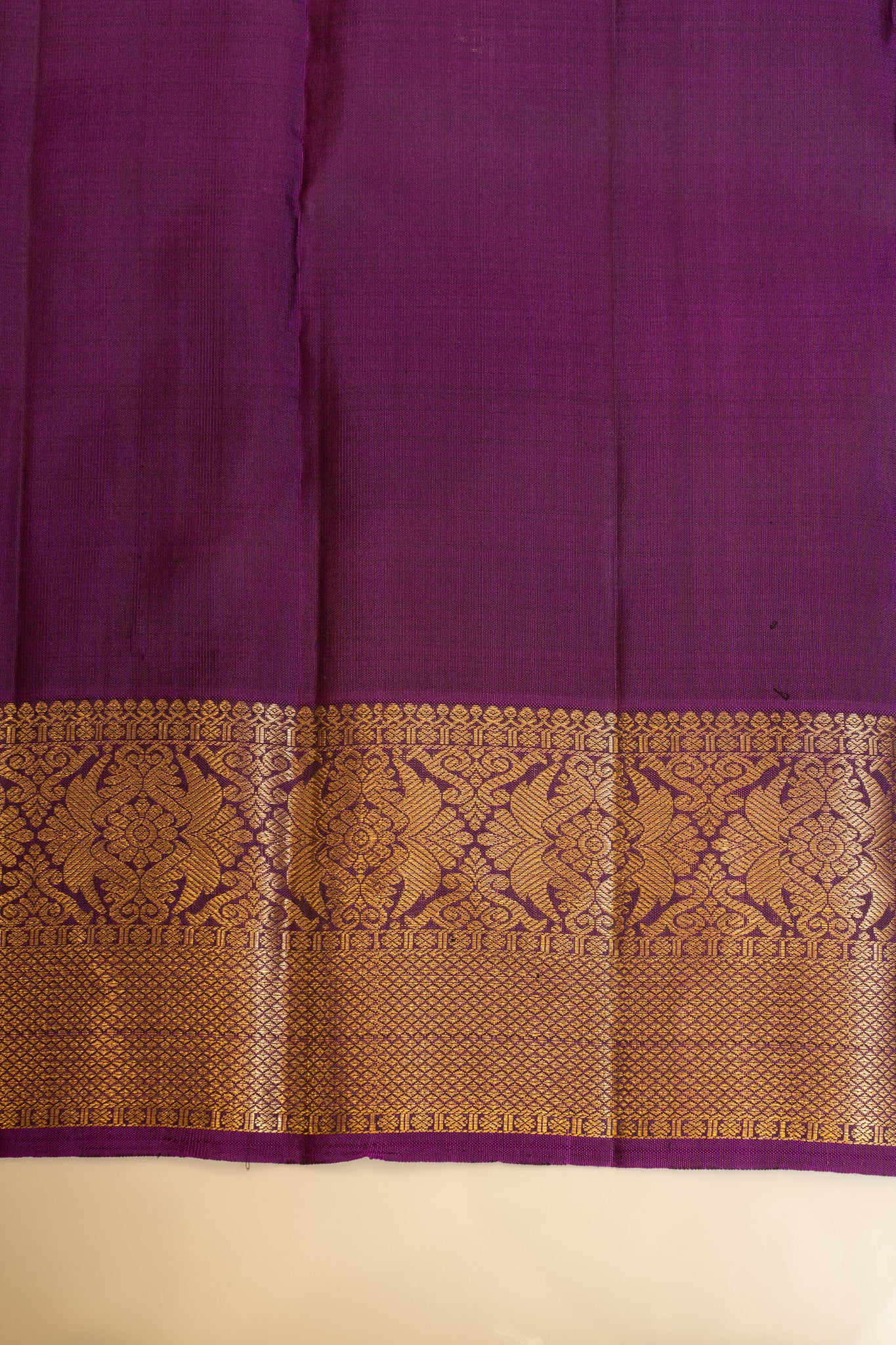 Beige and purple traditional pure Kanchipuram silk saree