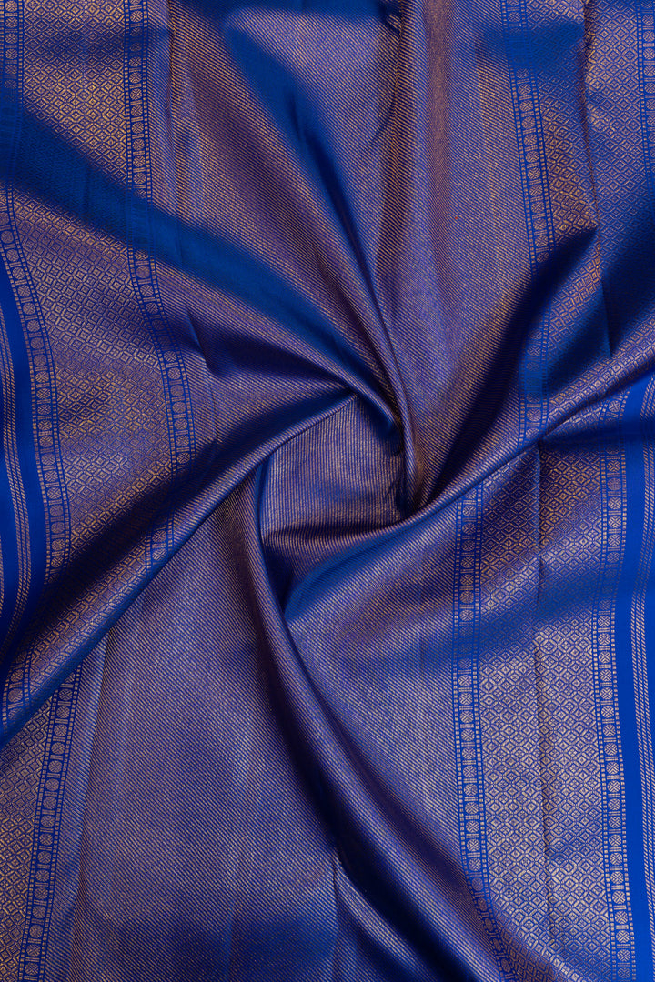 Peacock blue chevron pure zari brocade Kanchipuram silk saree