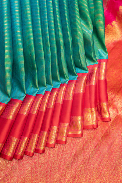 Teal Blue Muthu Zari Pure Kanchipuram Silk Saree - Clio Silks