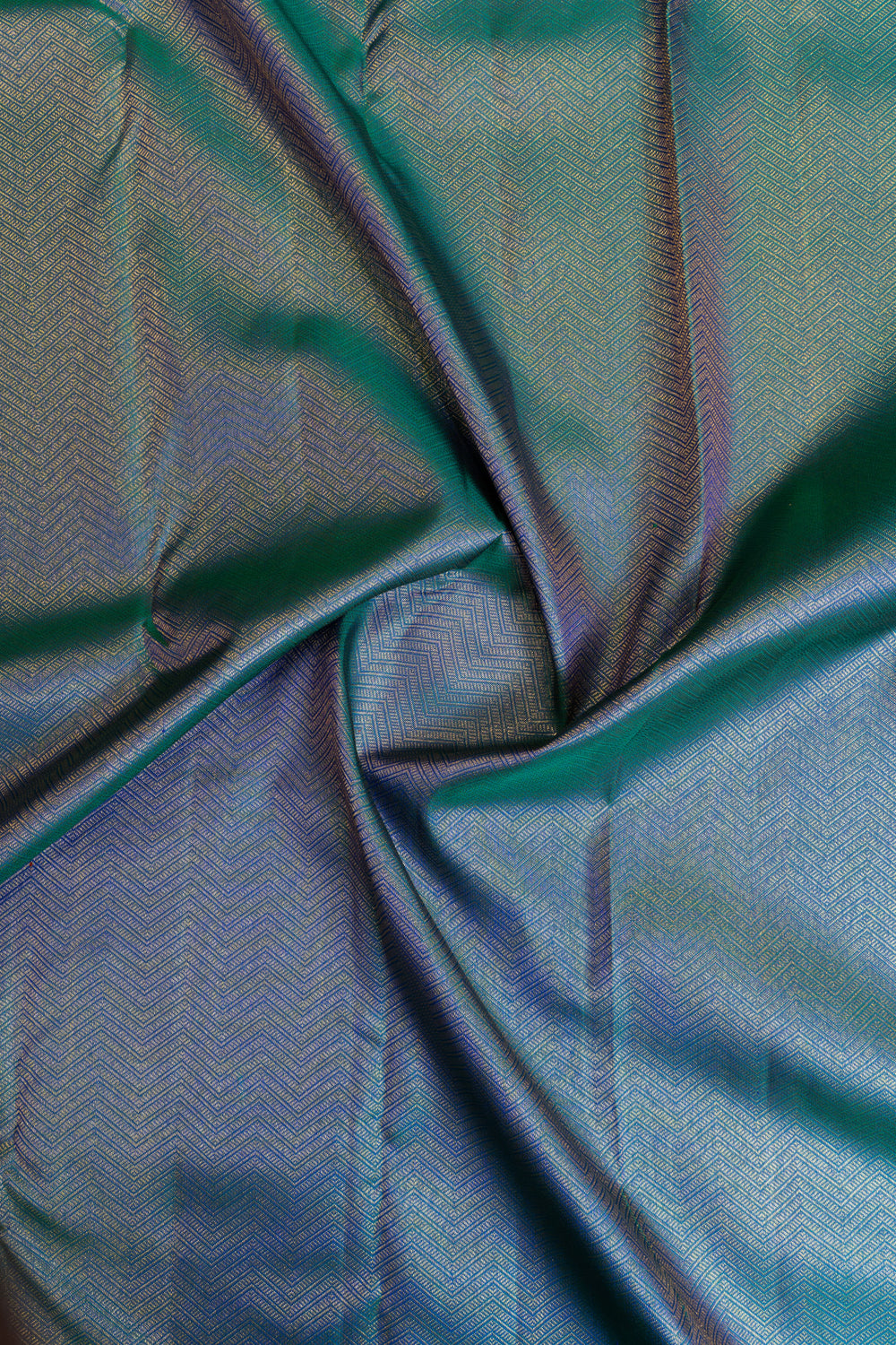 Peacock blue chevron pure zari brocade Kanchipuram silk saree