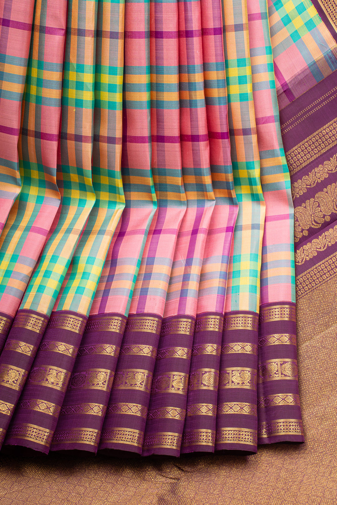 Madras Checks Varisaipettu Pure Kanchipuram Silk Saree