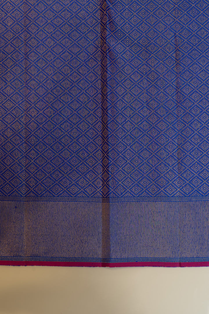 Peacock blue chevron pure zari brocade Kanchipuram silk saree