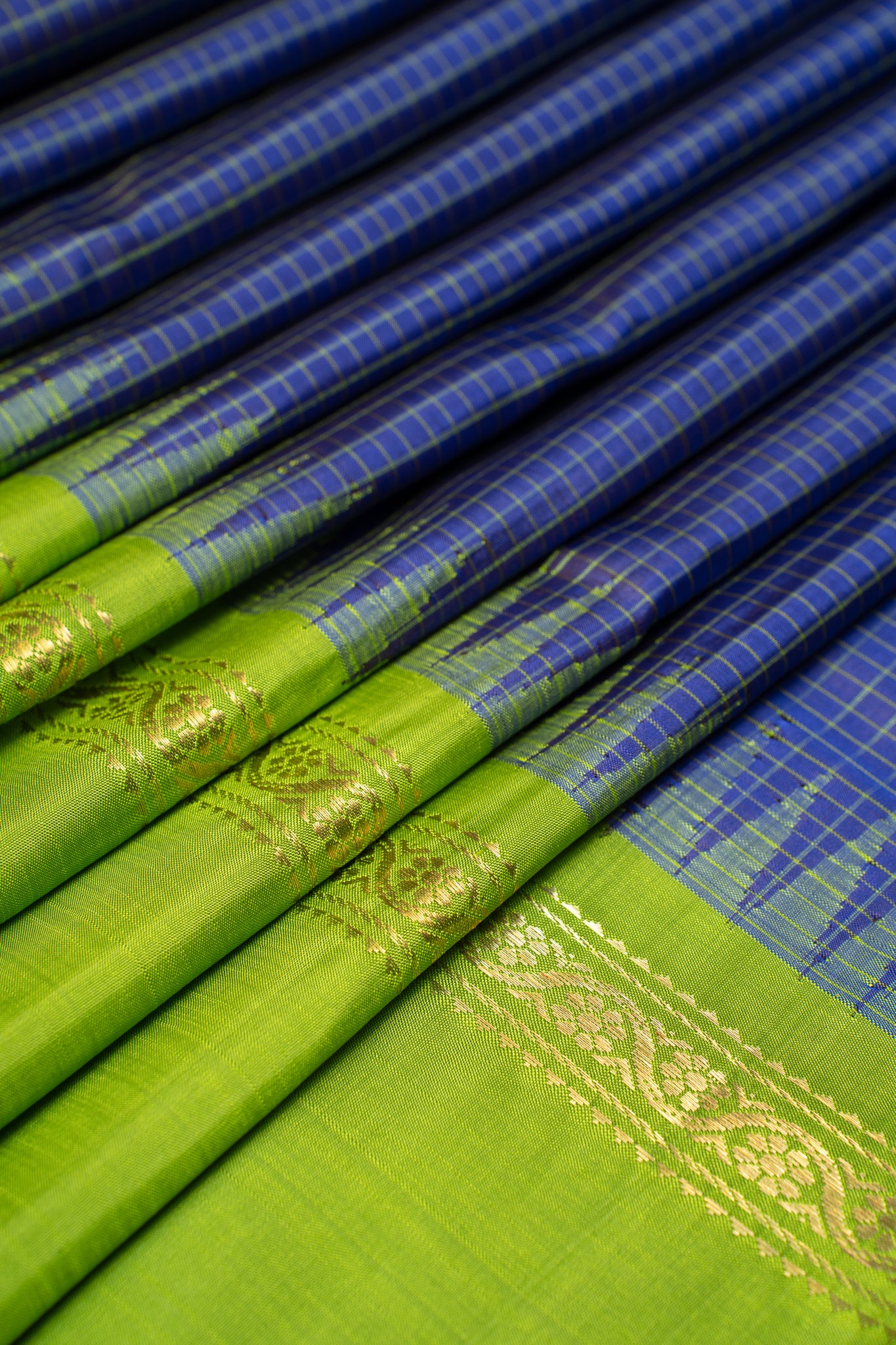 MS Blue and Parrot green Pure Kanchipuram Silk Saree - Clio Silks
