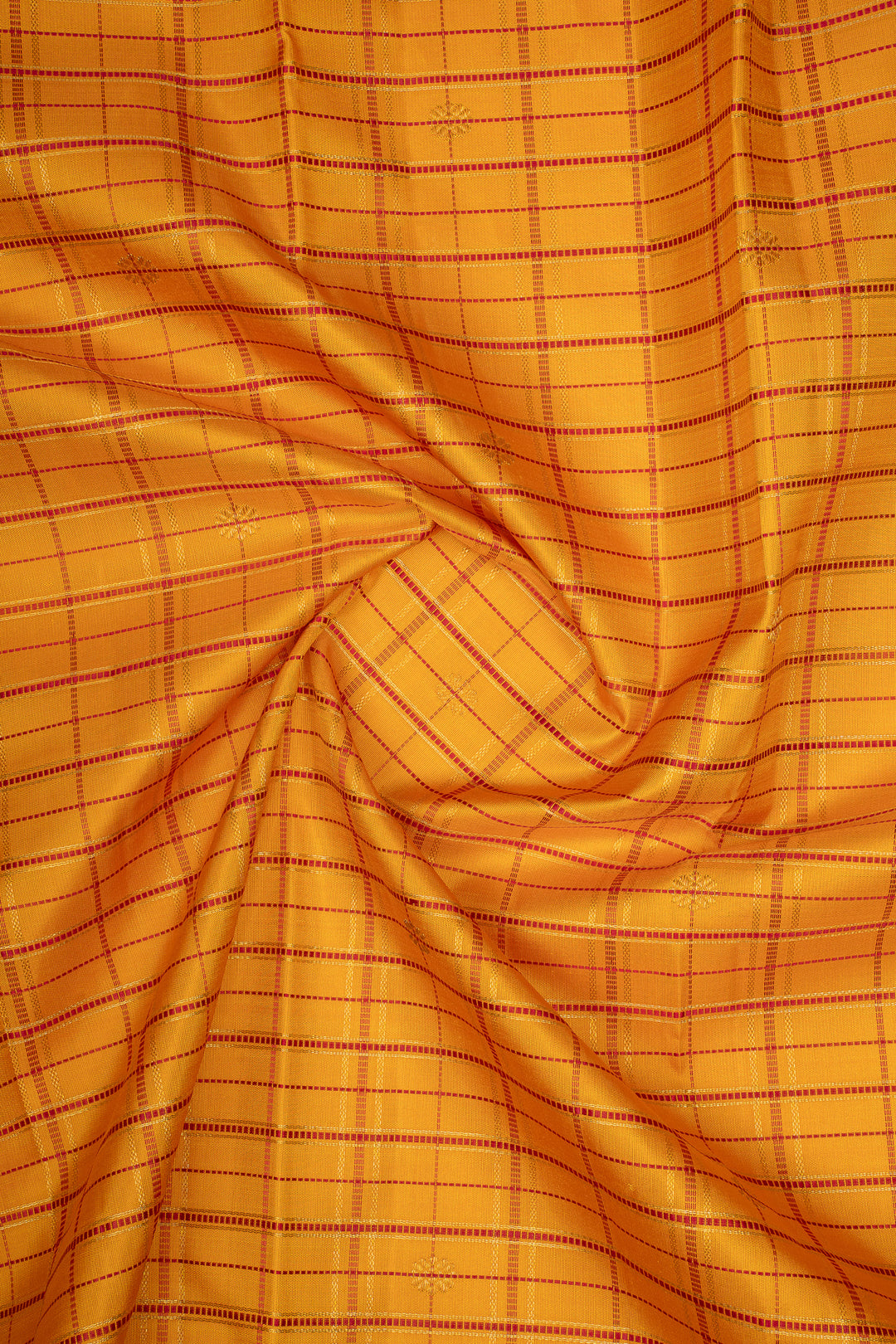 Yellow &amp; Jamun Checks Pure Kanchipuram Silk Saree