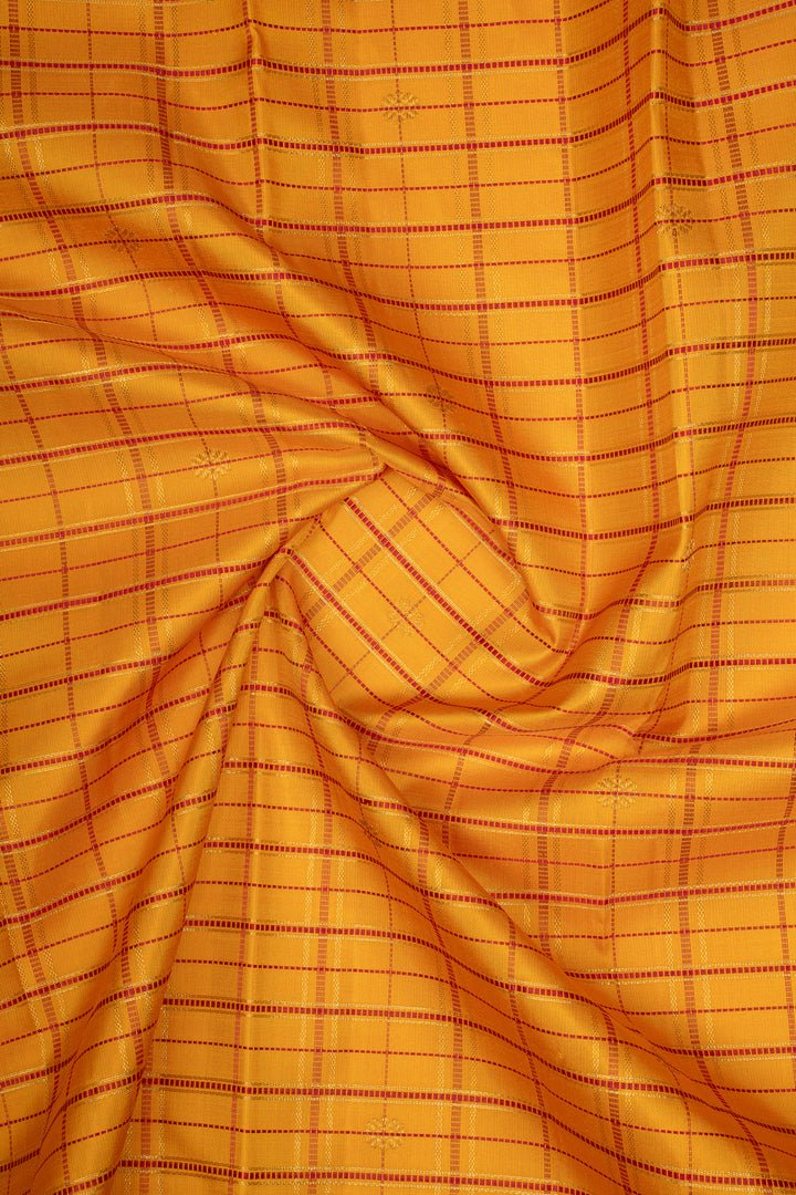 Yellow &amp; Jamun Checks Pure Kanchipuram Silk Saree