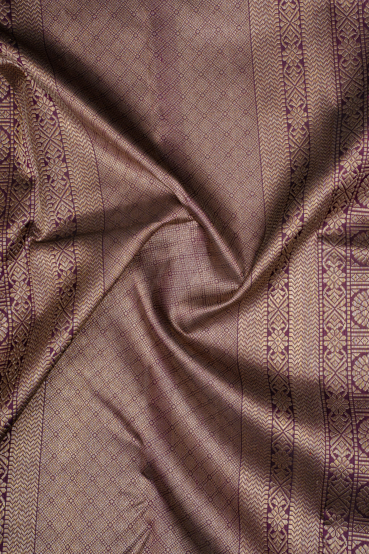 Beige &amp; Jamun Thread Brocade Varisaipettu Pure Kanchipuram Silk Saree