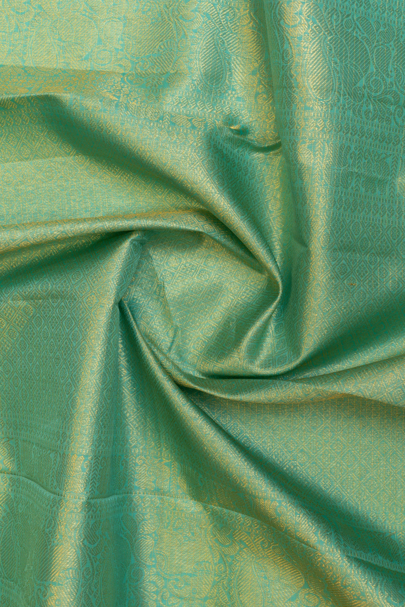 Yellow and turquoise blue pure Kanchipuram silk saree