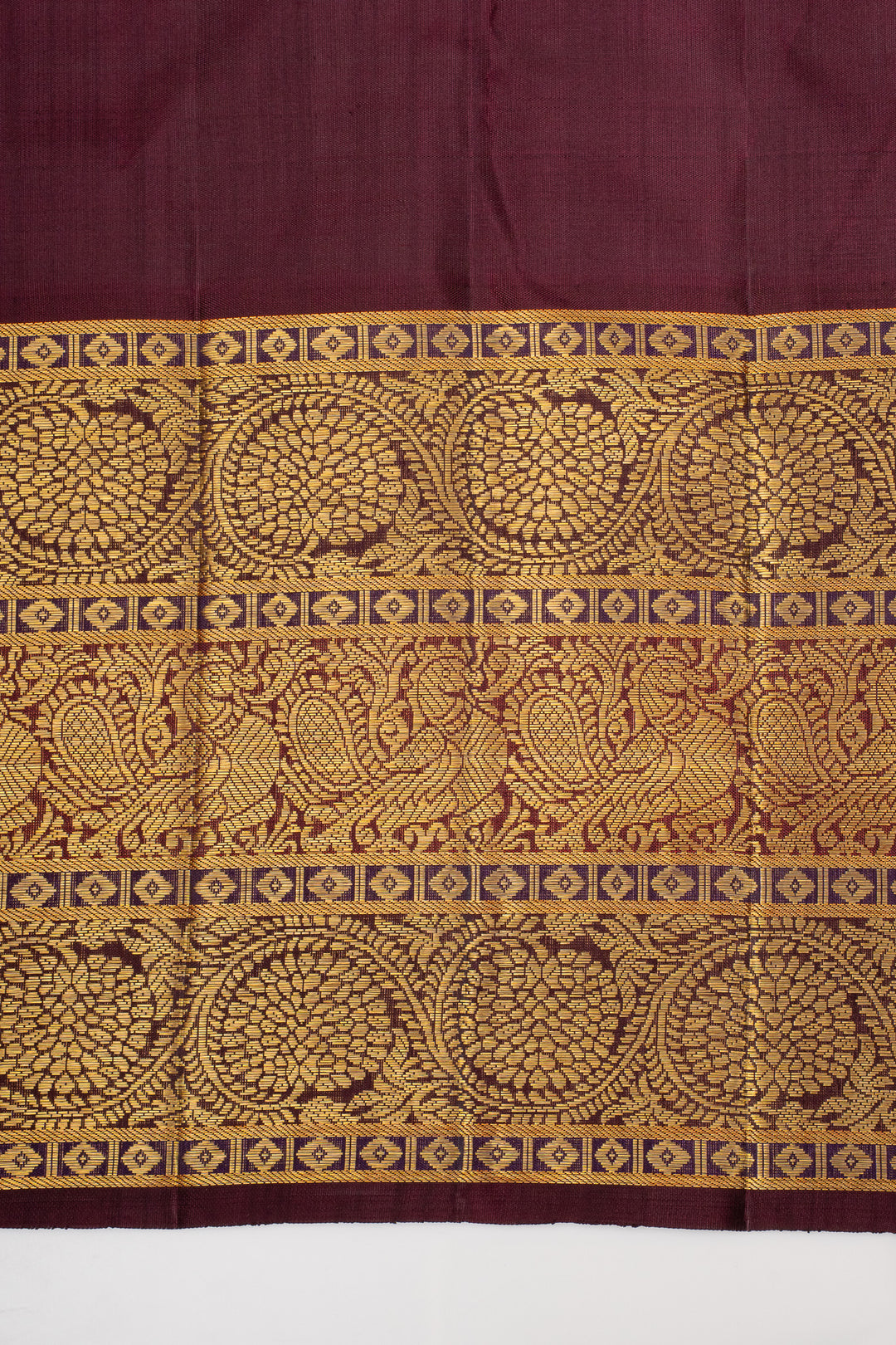Yellow &amp; Jamun Checks Pure Kanchipuram Silk Saree