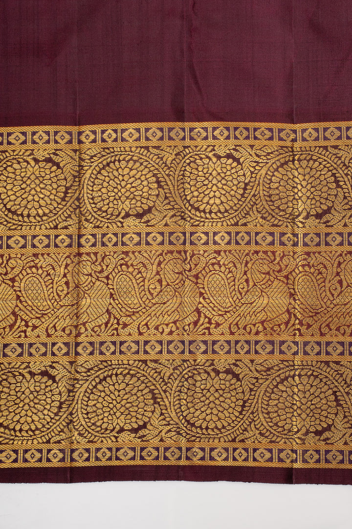 Yellow &amp; Jamun Checks Pure Kanchipuram Silk Saree