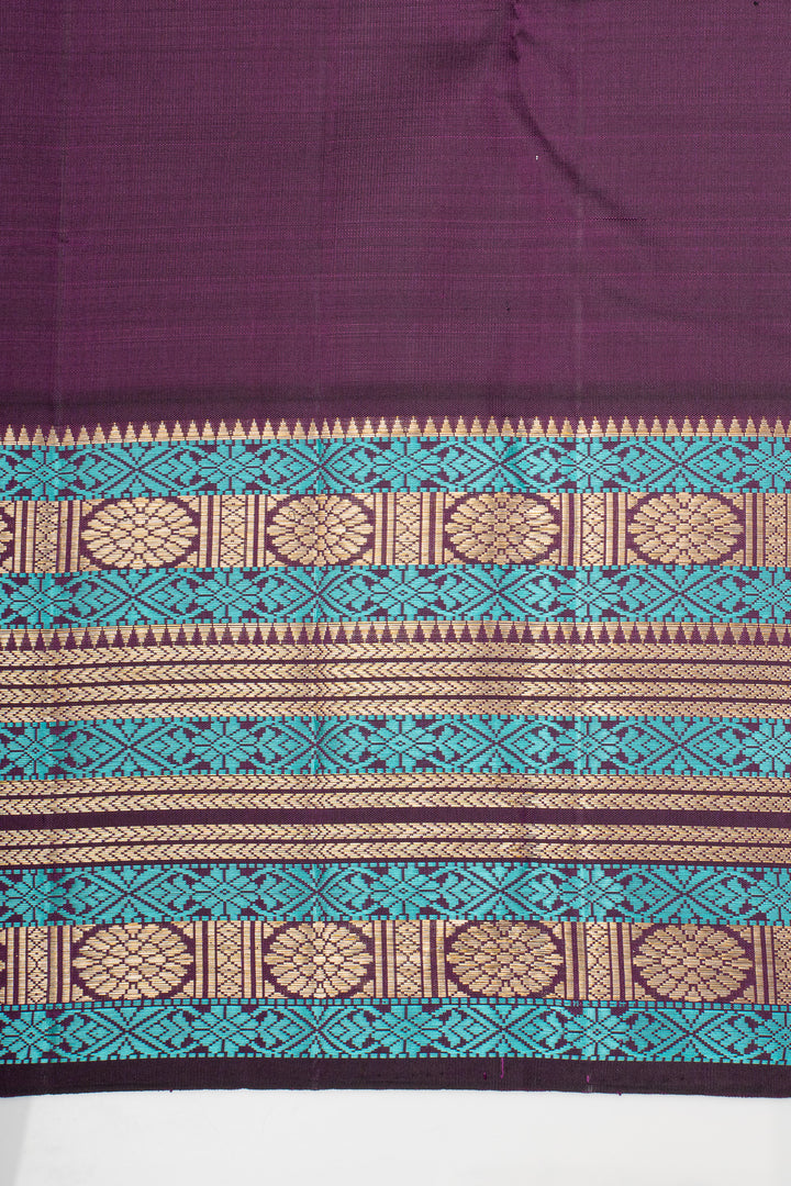 Beige &amp; Jamun Thread Brocade Varisaipettu Pure Kanchipuram Silk Saree