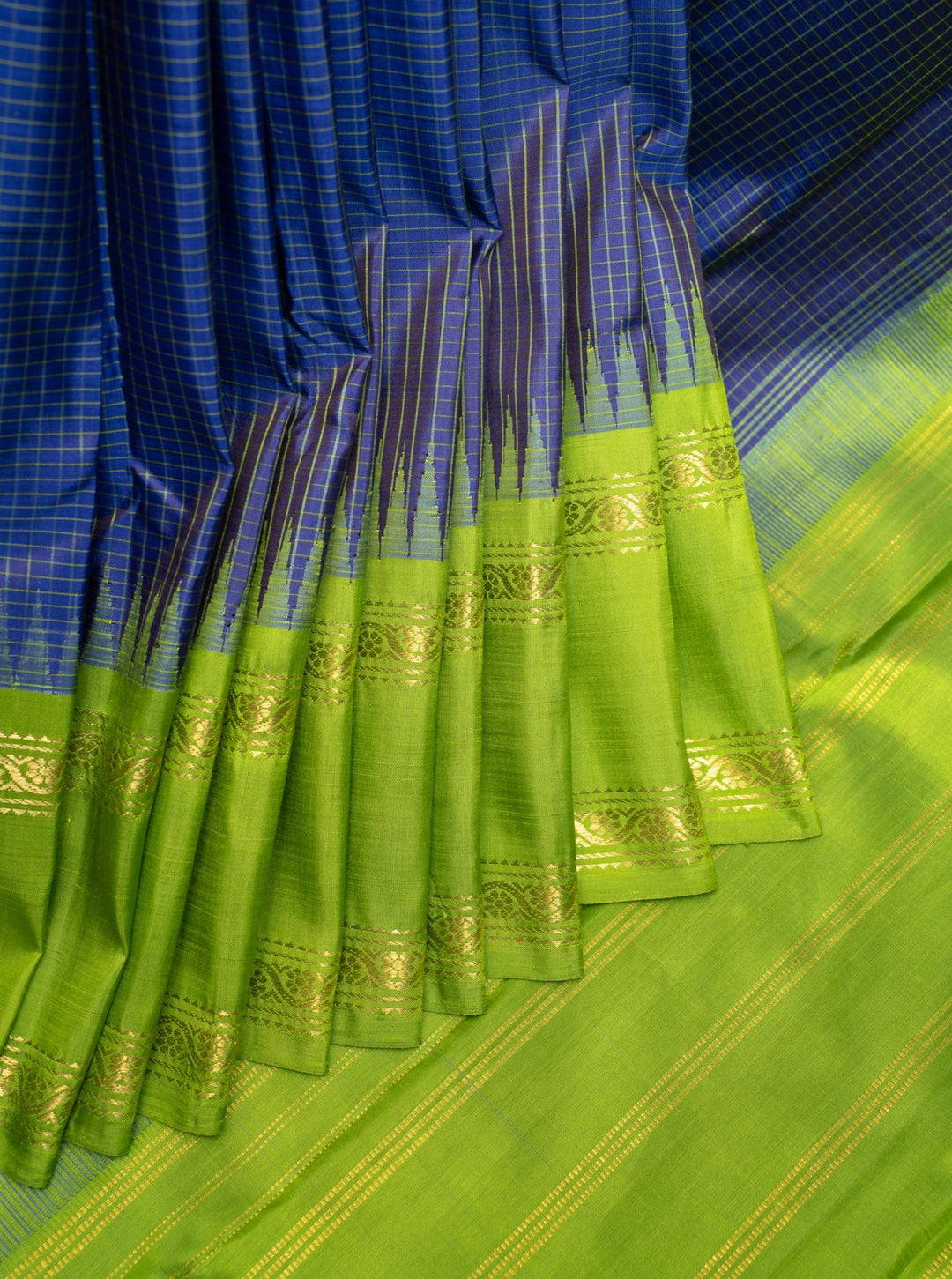 MS Blue and Parrot green Pure Kanchipuram Silk Saree - Clio Silks