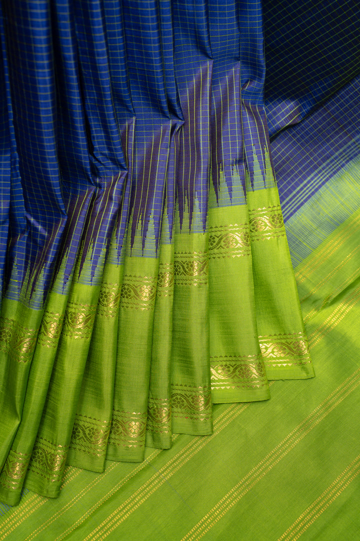 MS Blue and Parrot green Pure Kanchipuram Silk Saree - Clio Silks