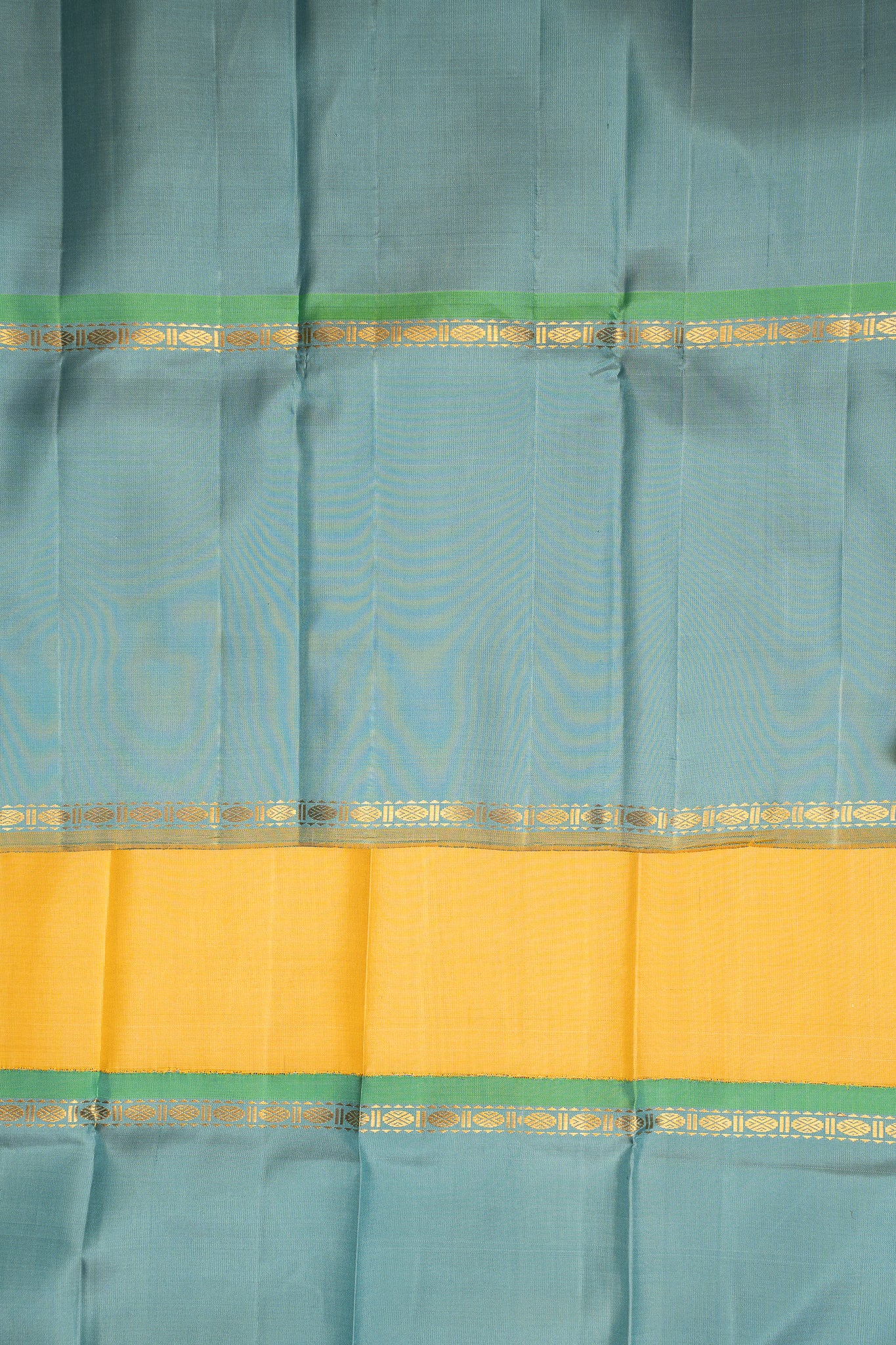Pastel Yellow and Blue Pure Zari Kanchipuram Silk Saree - Clio Silks