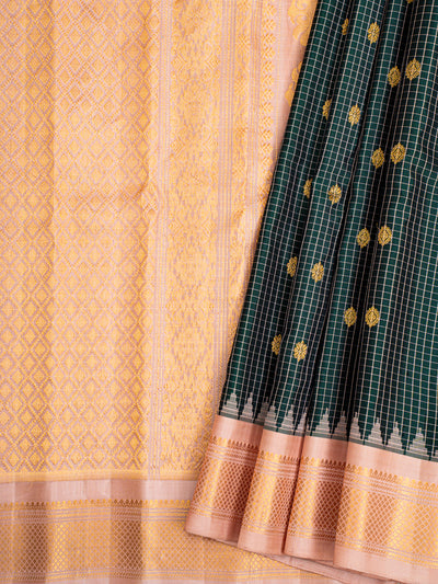 Bottle Green and Pink Pure Gadwal Silk Saree - Clio Silks