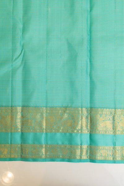 Yellow and turquoise blue pure Kanchipuram silk saree