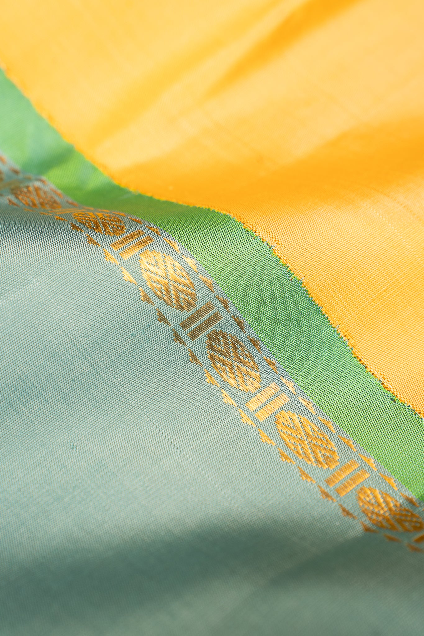 Pastel Yellow and Blue Pure Zari Kanchipuram Silk Saree - Clio Silks