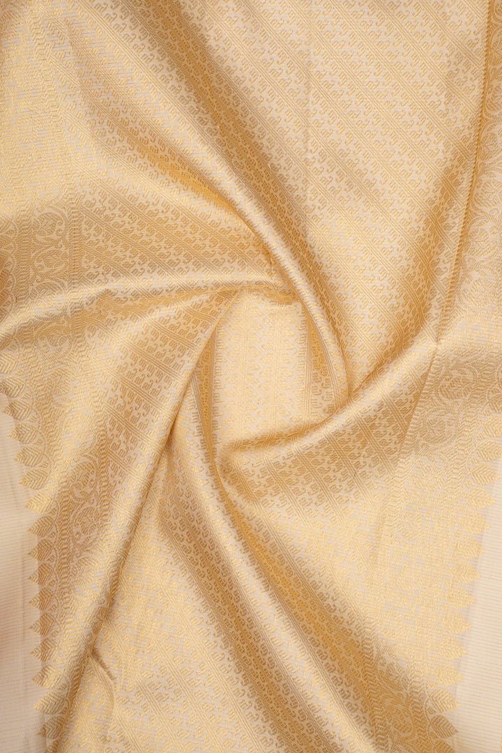 Red &amp; Ivory Stripes Pure Kanchipuram Silk Saree