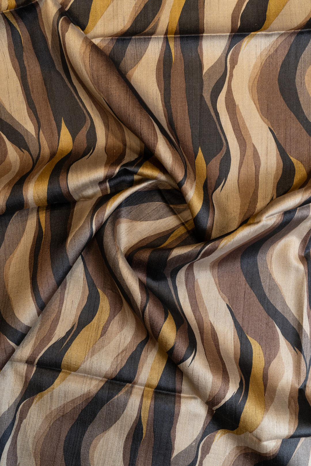 Beige and brown handprinted abstract pure Tussar silk saree