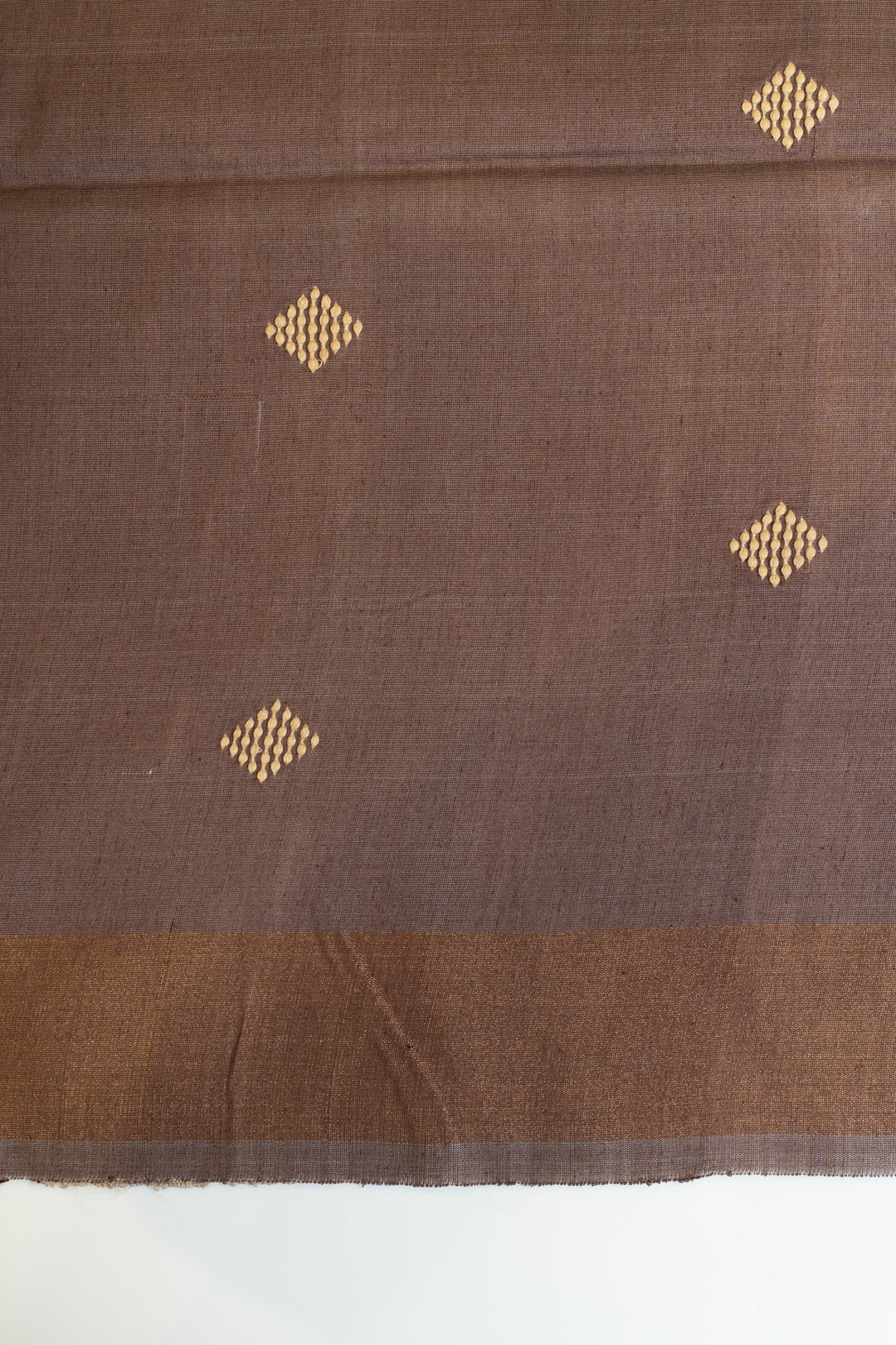 Beige and brown handprinted abstract pure Tussar silk saree