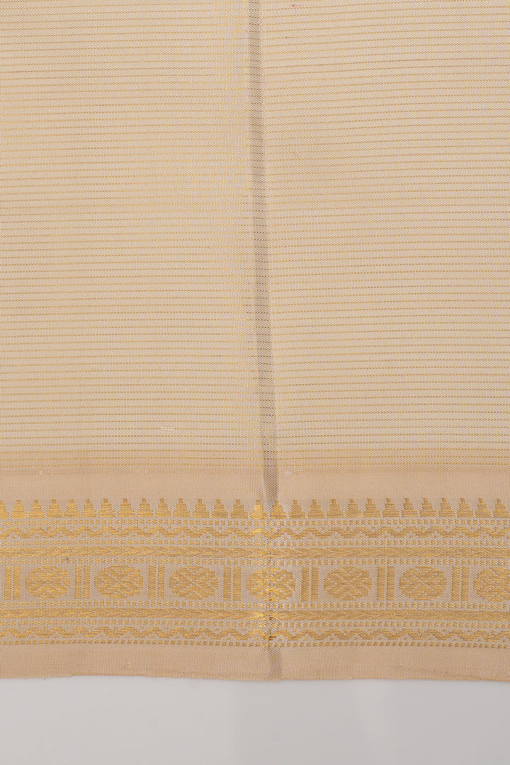 Red &amp; Ivory Stripes Pure Kanchipuram Silk Saree