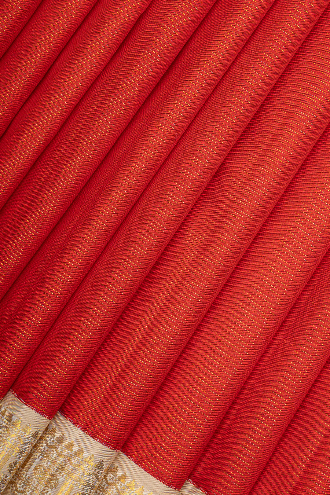 Red &amp; Ivory Stripes Pure Kanchipuram Silk Saree