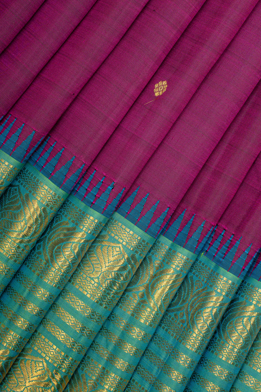 Purple &amp; Peacock Blue Traditional Pure Kanchipuram Silk Saree