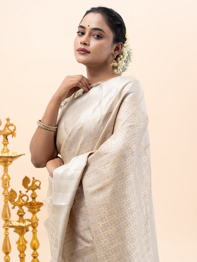 Hazel Beige Brocade Pure Kanchipuram Silk Saree