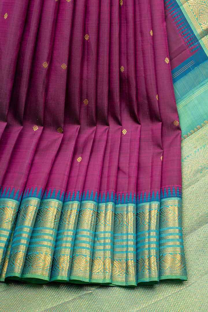 Purple &amp; Peacock Blue Traditional Pure Kanchipuram Silk Saree