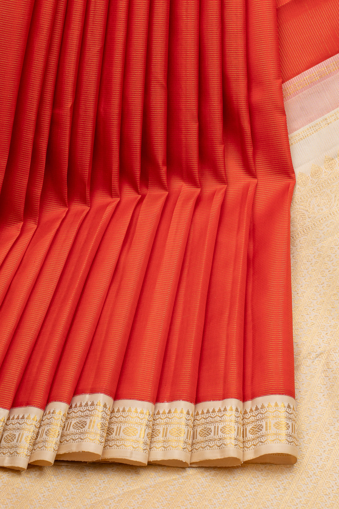 Red &amp; Ivory Stripes Pure Kanchipuram Silk Saree