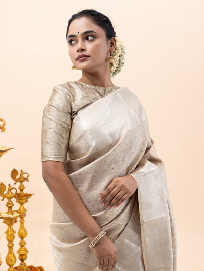 Hazel Beige Brocade Pure Kanchipuram Silk Saree