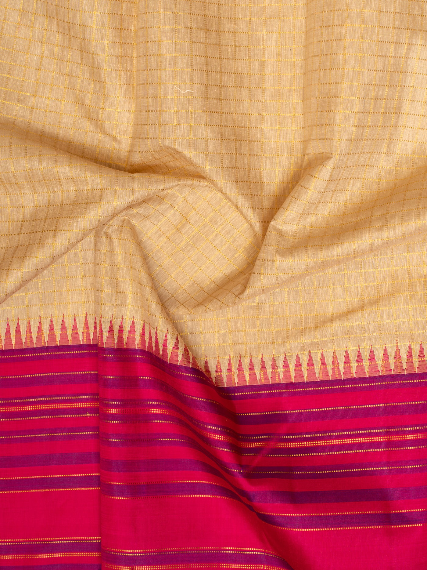 Off white linen varisaipettu pure Kanchipuram silk saree