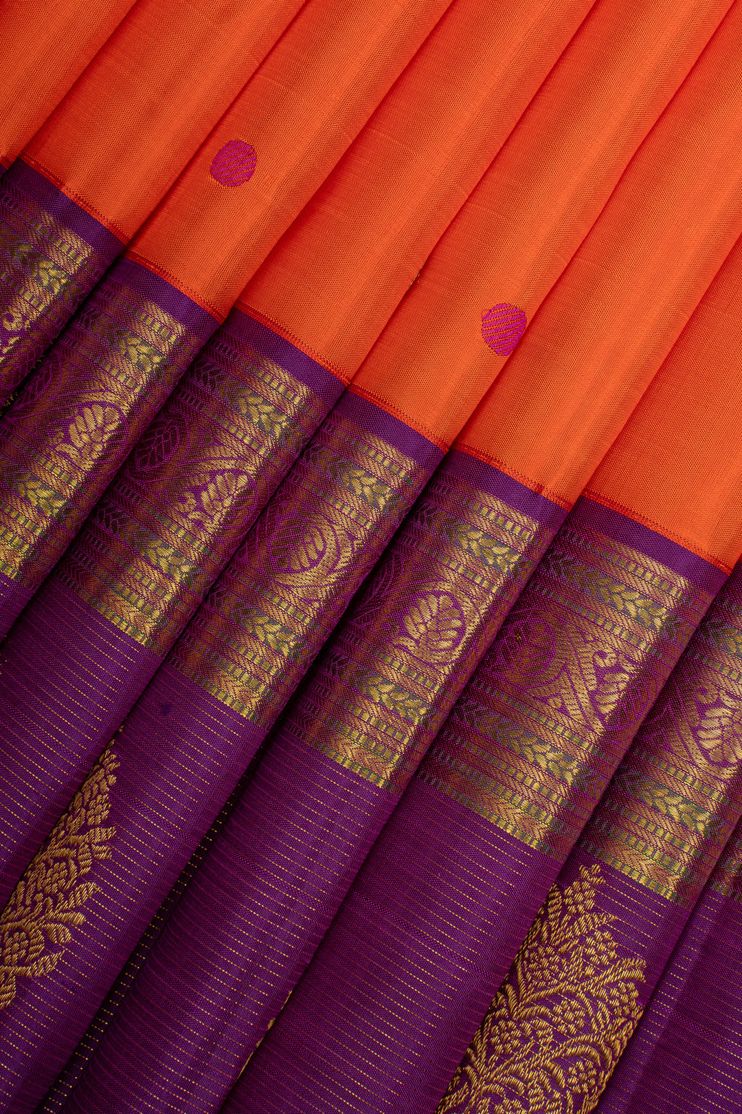 Rust Orange &amp; Jamun Vairaoosi Border Pure Kanchipuram Silk Saree