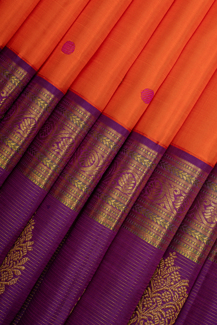 Rust Orange &amp; Jamun Vairaoosi Border Pure Kanchipuram Silk Saree