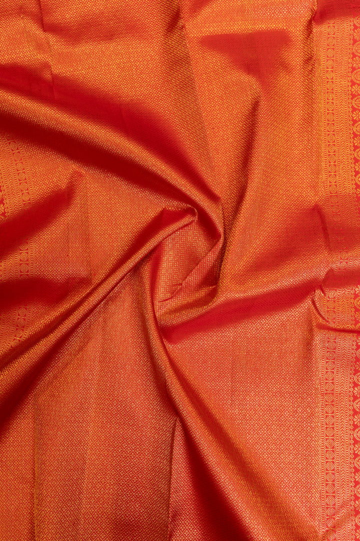 Vermillion red pure Kanchipuram silk saree