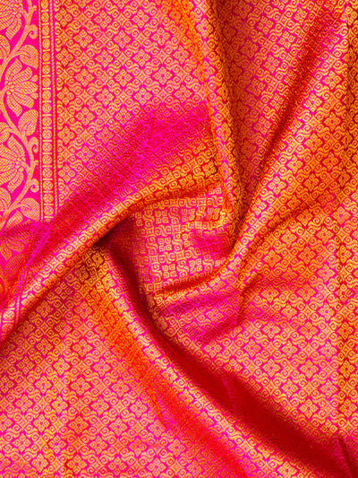 Pearl White and Pink Pure Gadwal Silk Saree - Clio Silks