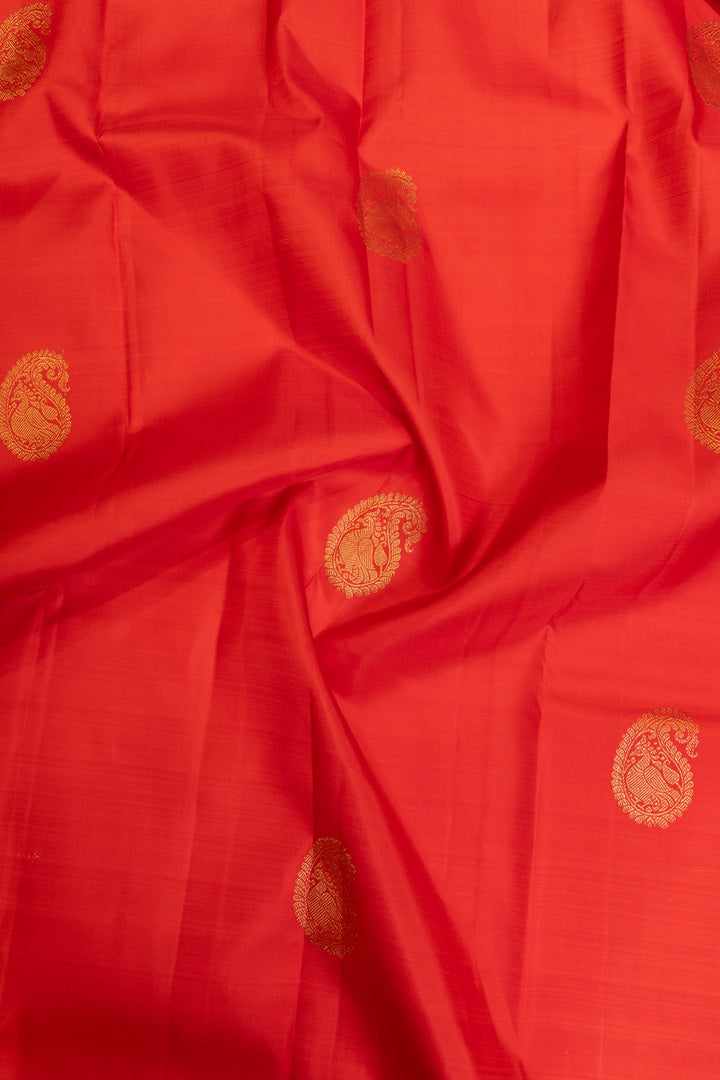 Vermillion red pure Kanchipuram silk saree
