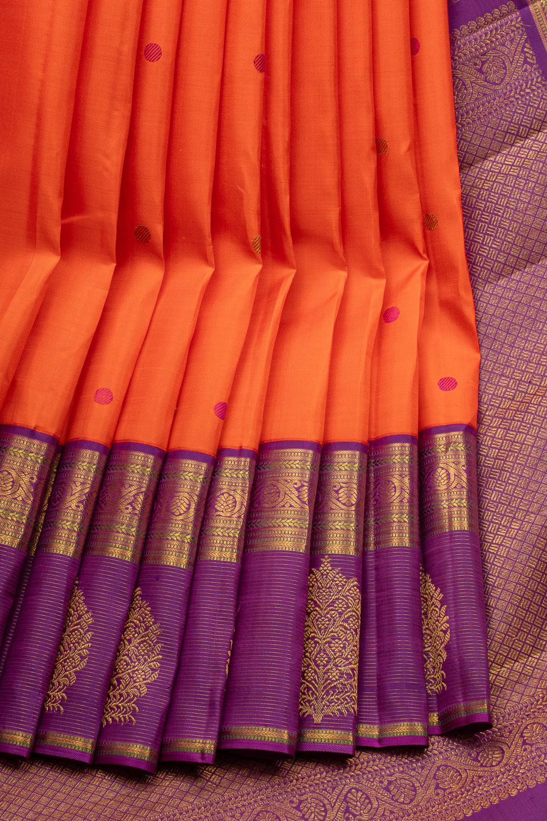Rust Orange &amp; Jamun Vairaoosi Border Pure Kanchipuram Silk Saree