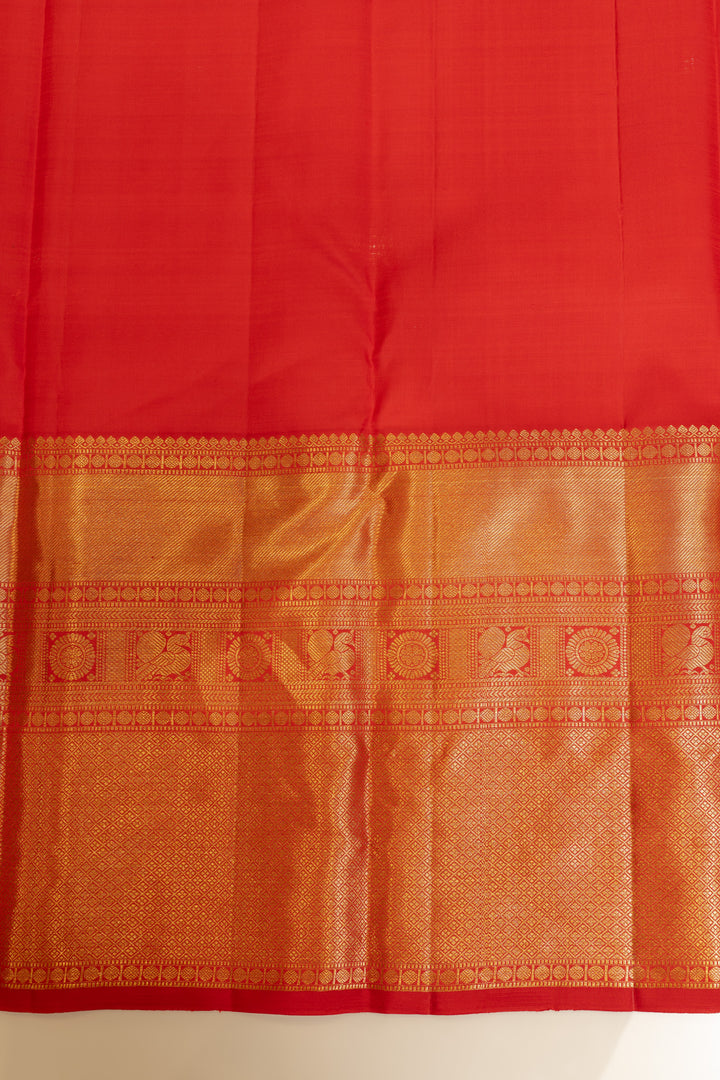 Vermillion red pure Kanchipuram silk saree