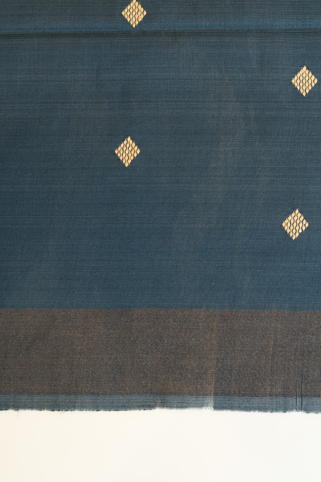 Beige and blue abstract handprinted pure Tussar saree